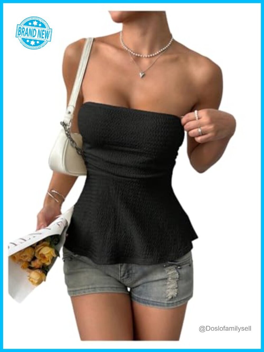 Y2k Peplum Tube Top Ruffle Hem Ruched Bandeau Tank Strapless Going Out Top